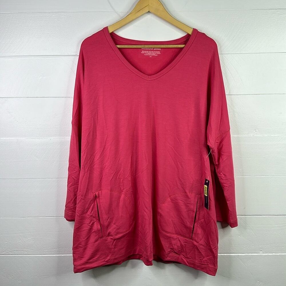 WESTBOUND PETITES Pink‎ Oversized V Neck 3/4 Sleeve Pullover Sweatshirt Size PS